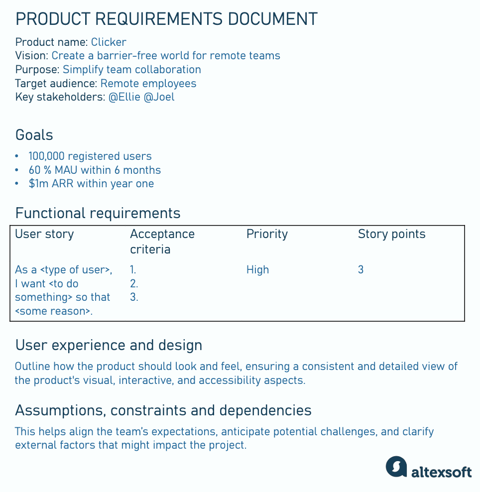 A PRD can look different depending on your taste, but with similar components