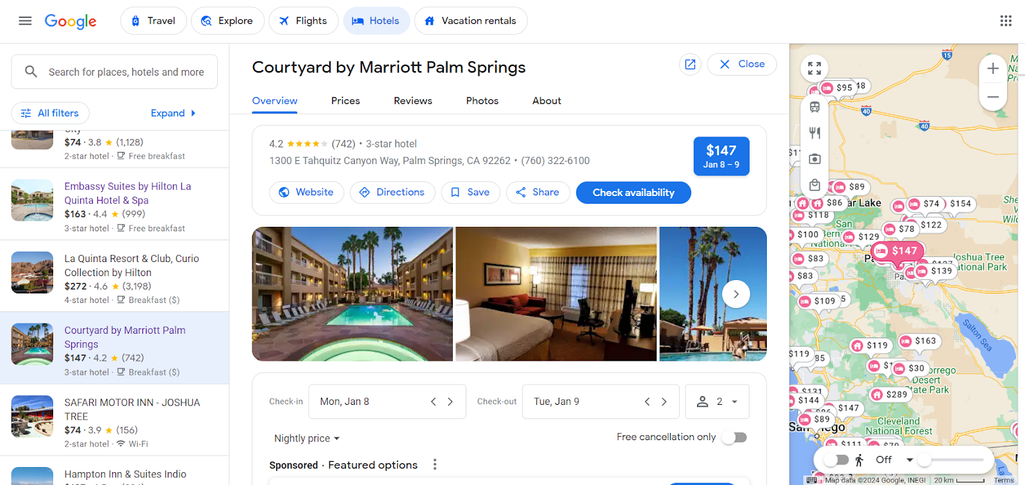 A hotel overview page on Google Hotels. Source: Google Hotels